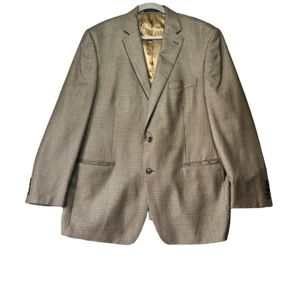 Ralph Lauren Blazer Mens 46 L Brown Silk Wool Blend Houndstooth Plaid
